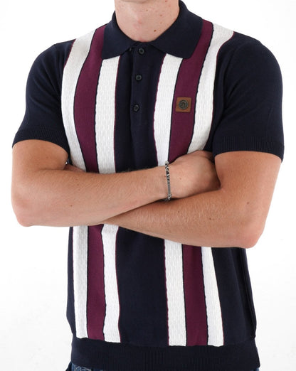 Trojan Stripe Knitted Polo Navy