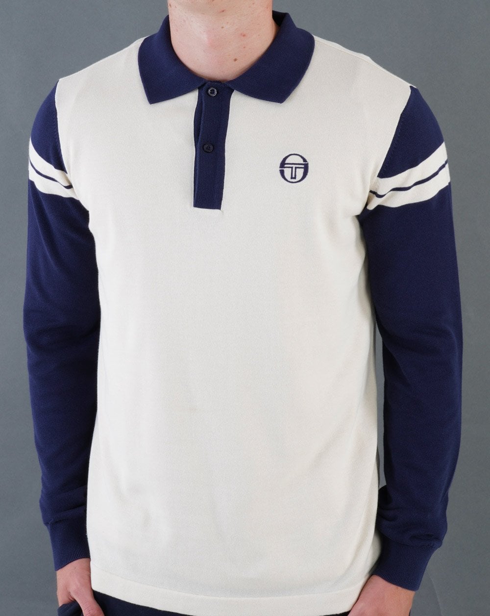 Sergio Tacchini Ravi LS Knitted Polo Buttercream/Navy