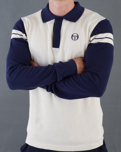 Sergio Tacchini Ravi LS Knitted Polo Buttercream/Navy