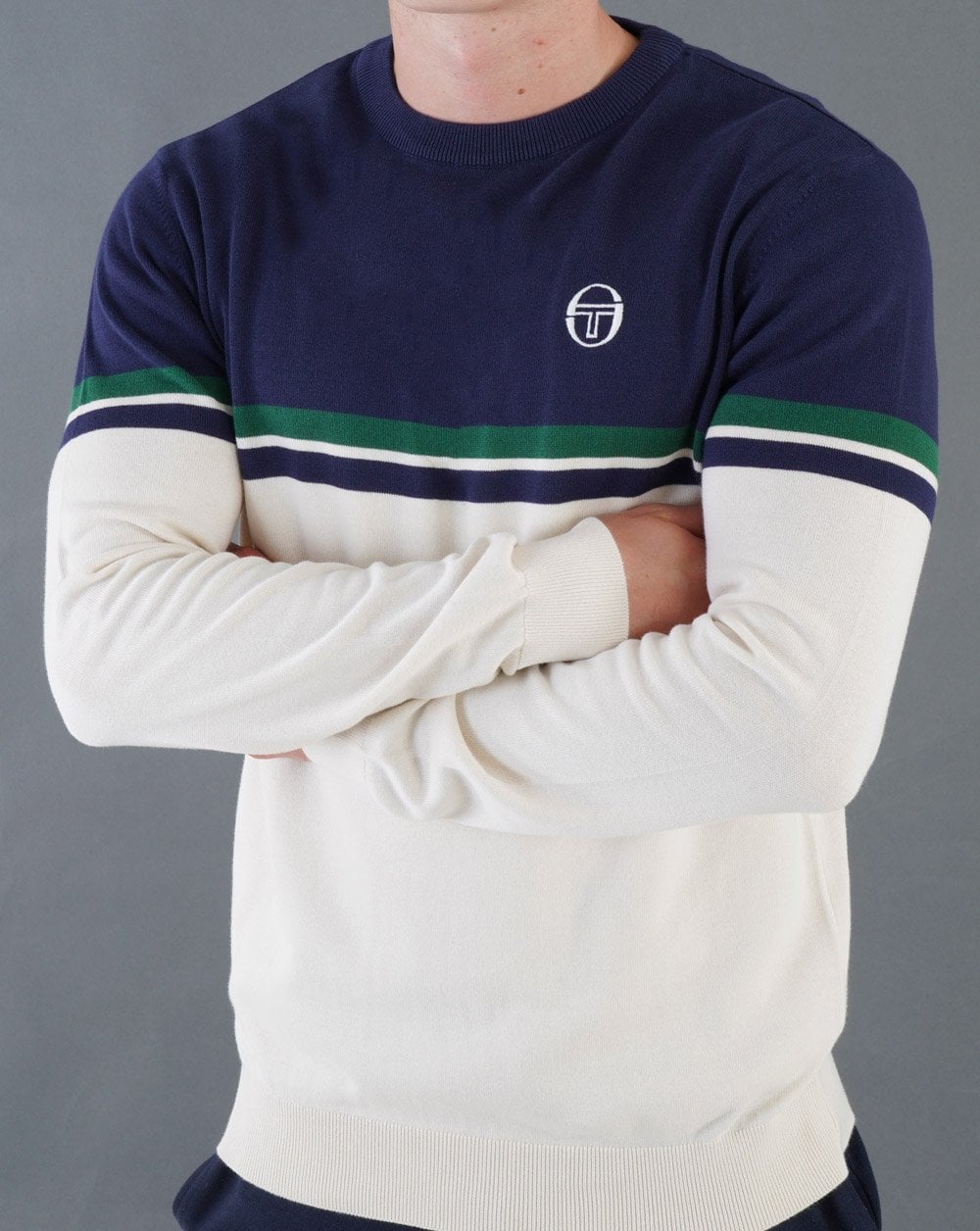 Sergio Tacchini Crew Neck Knit Ecru - Navy