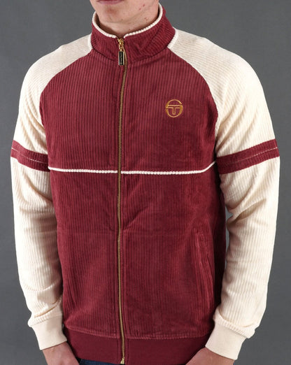 Sergio Tacchini Orion Rib Velour Track Top Burg Red / Off White
