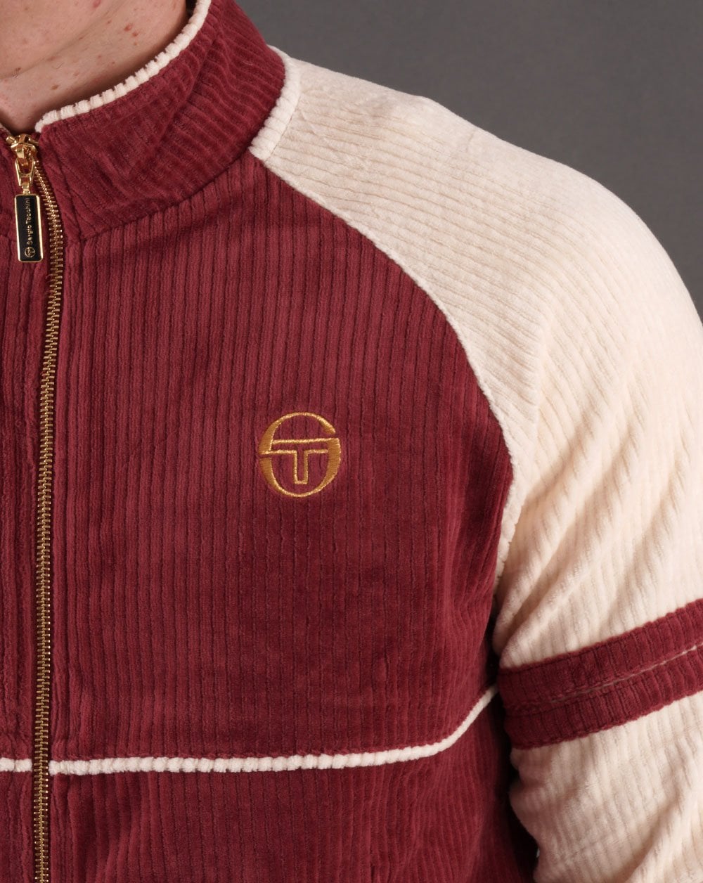 Sergio Tacchini Orion Rib Velour Track Top Burg Red / Off White