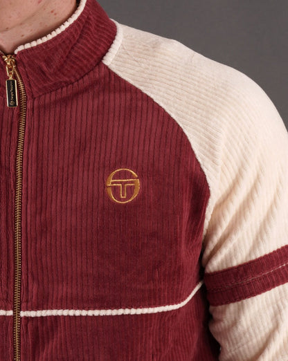 Sergio Tacchini Orion Rib Velour Track Top Burg Red / Off White