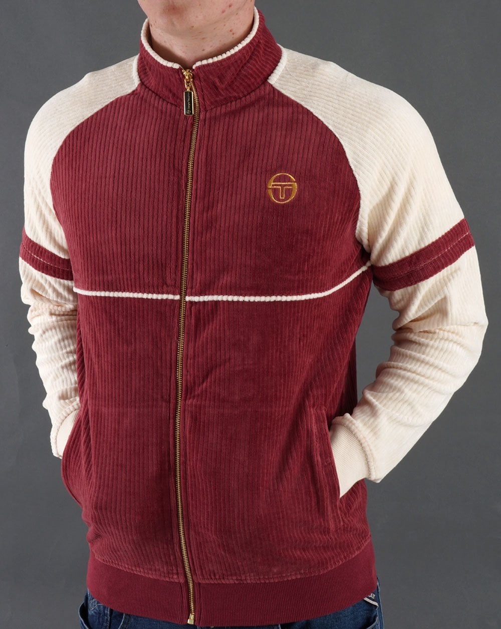 Sergio Tacchini Orion Rib Velour Track Top Burg Red / Off White
