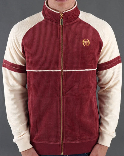 Sergio Tacchini Orion Rib Velour Track Top Burg Red / Off White