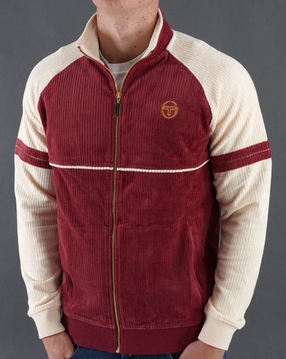 Sergio Tacchini Orion Rib Velour Track Top Burg Red / Off White