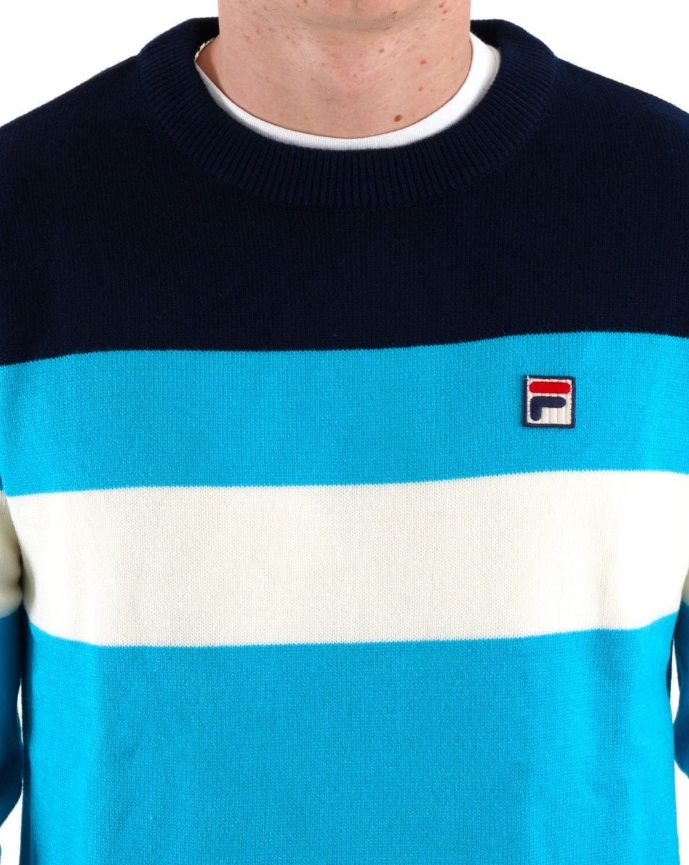 Fila Vintage Striped Crew Knit Aqua Navy White