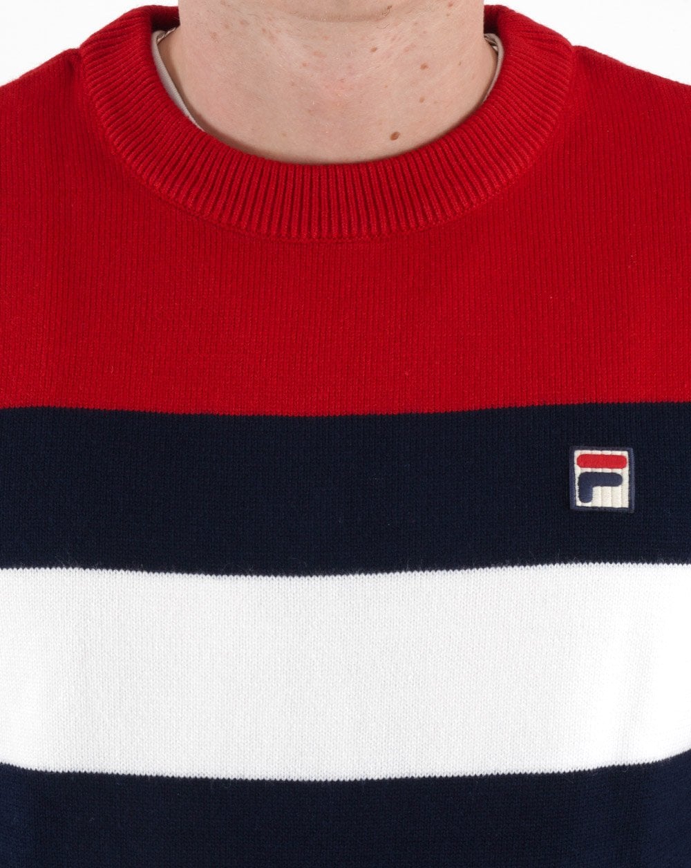 Fila Vintage Striped Crew Knit Navy Red White
