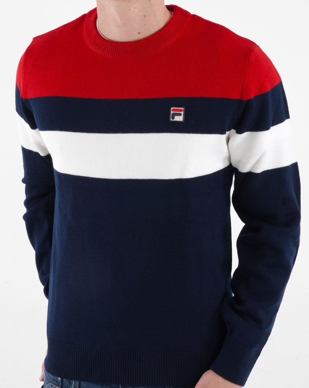 Fila Vintage Striped Crew Knit Navy Red White