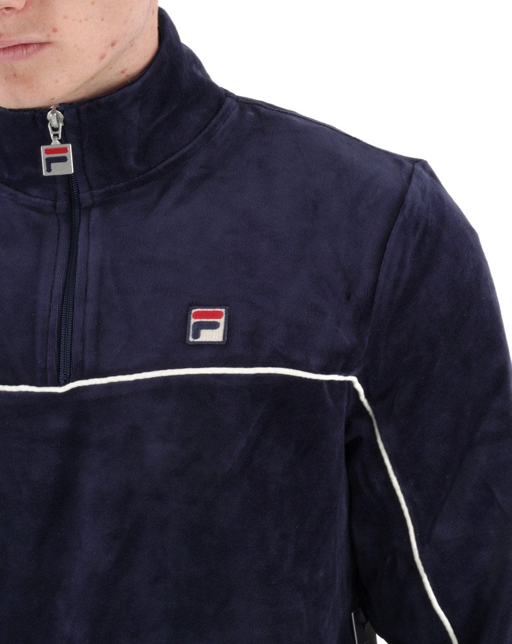 Fila Vintage Duke 1/4 Zip Velour Top Navy