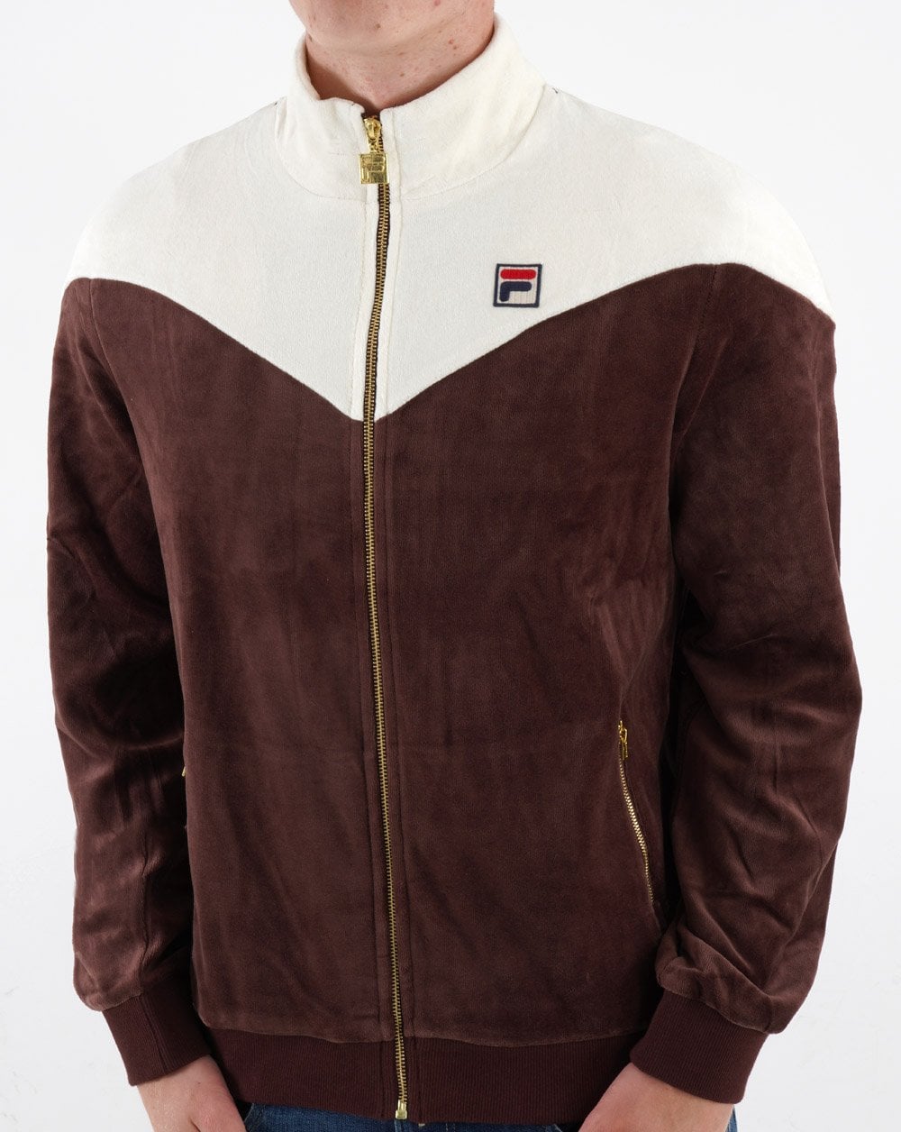 Fila Vintage V Velour Track Top Brown - Off White