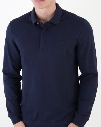 Lacoste Long Sleeve Tonal Paris Polo Shirt Navy