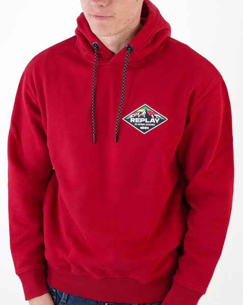 Replay Mountain Print Hooded Sweatshirt Chilli Red