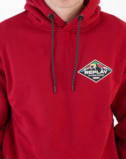 Replay Mountain Print Hooded Sweatshirt Chilli Red