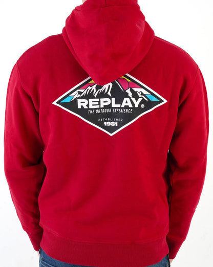 Replay Mountain Print Hooded Sweatshirt Chilli Red