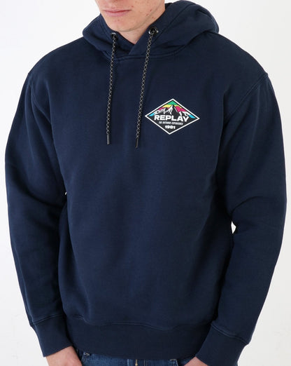 Replay Mountain Print Hooded Sweatshirt Navy Blue