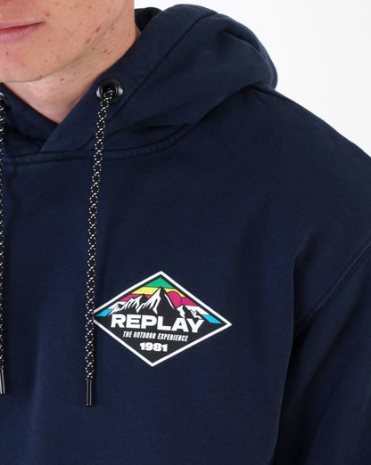 Replay Mountain Print Hooded Sweatshirt Navy Blue