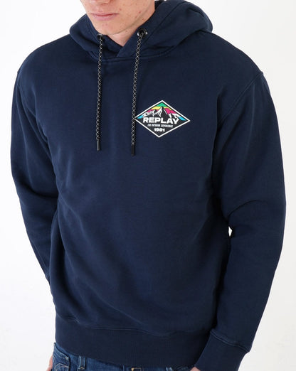 Replay Mountain Print Hooded Sweatshirt Navy Blue