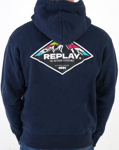 Replay Mountain Print Hooded Sweatshirt Navy Blue