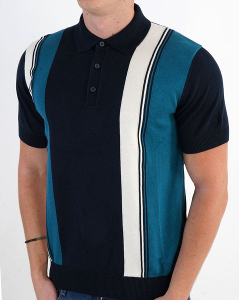 Ben Sherman Vertical Stripe Knit Polo Dark Navy