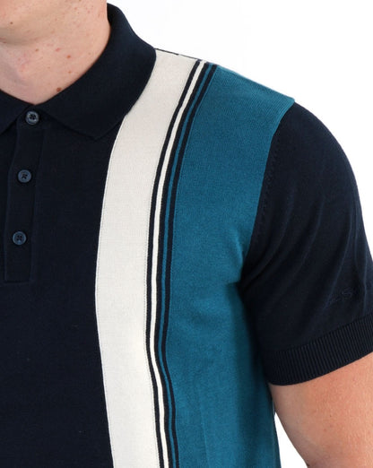 Ben Sherman Vertical Stripe Knit Polo Dark Navy