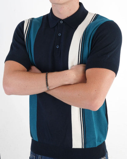 Ben Sherman Vertical Stripe Knit Polo Dark Navy