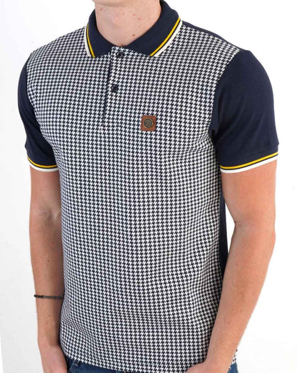 Trojan Jacquard Houndstooth Panel Polo Navy