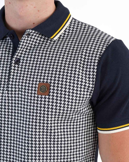 Trojan Jacquard Houndstooth Panel Polo Navy