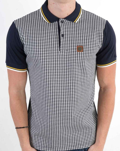 Trojan Jacquard Houndstooth Panel Polo Navy