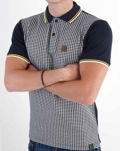 Trojan Jacquard Houndstooth Panel Polo Navy