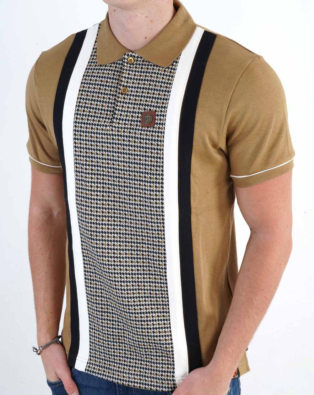 Trojan Jacquard Dogtooth Panel Polo Camel