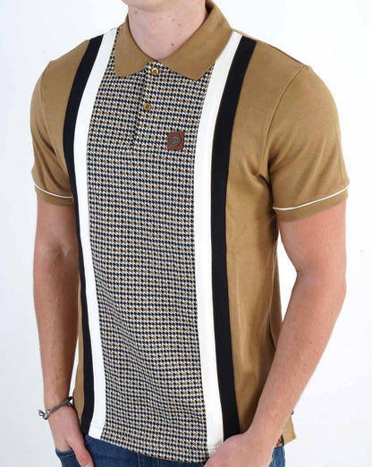 Trojan Jacquard Dogtooth Panel Polo Camel