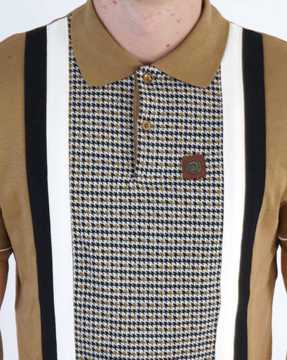 Trojan Jacquard Dogtooth Panel Polo Camel