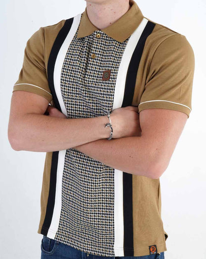 Trojan Jacquard Dogtooth Panel Polo Camel