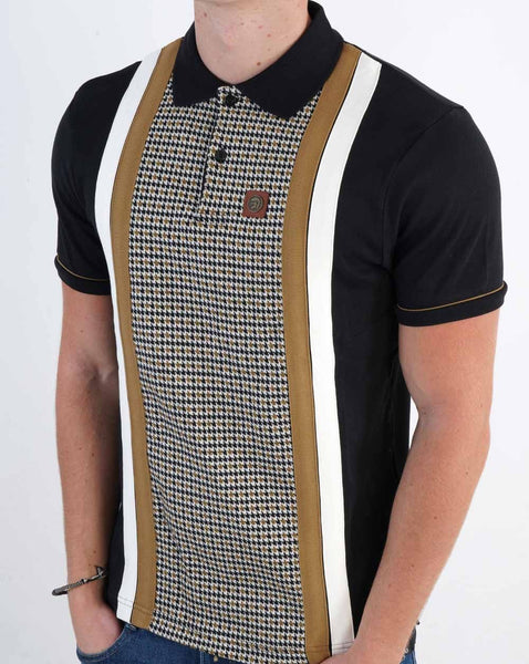 Trojan Jacquard Dogtooth Panel Polo Black