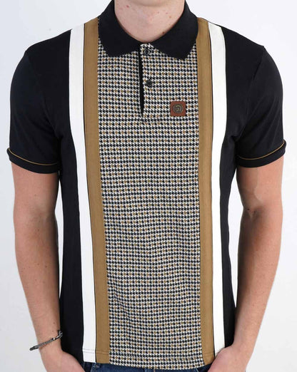 Trojan Jacquard Dogtooth Panel Polo Black