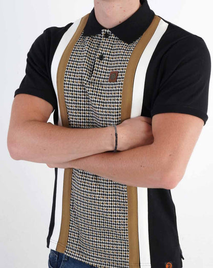 Trojan Jacquard Dogtooth Panel Polo Black
