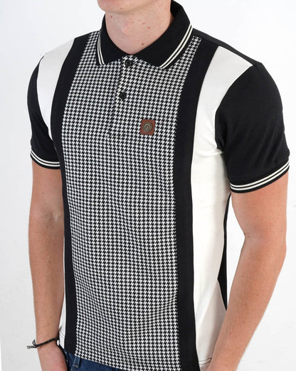 Trojan Mono Houndstooth Panel Polo Black