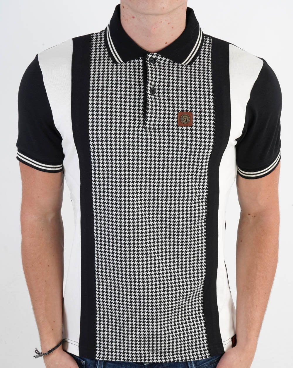 Trojan Mono Houndstooth Panel Polo Black