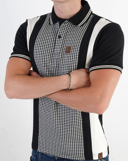Trojan Mono Houndstooth Panel Polo Black