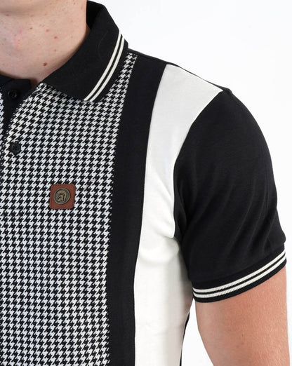 Trojan Mono Houndstooth Panel Polo Black