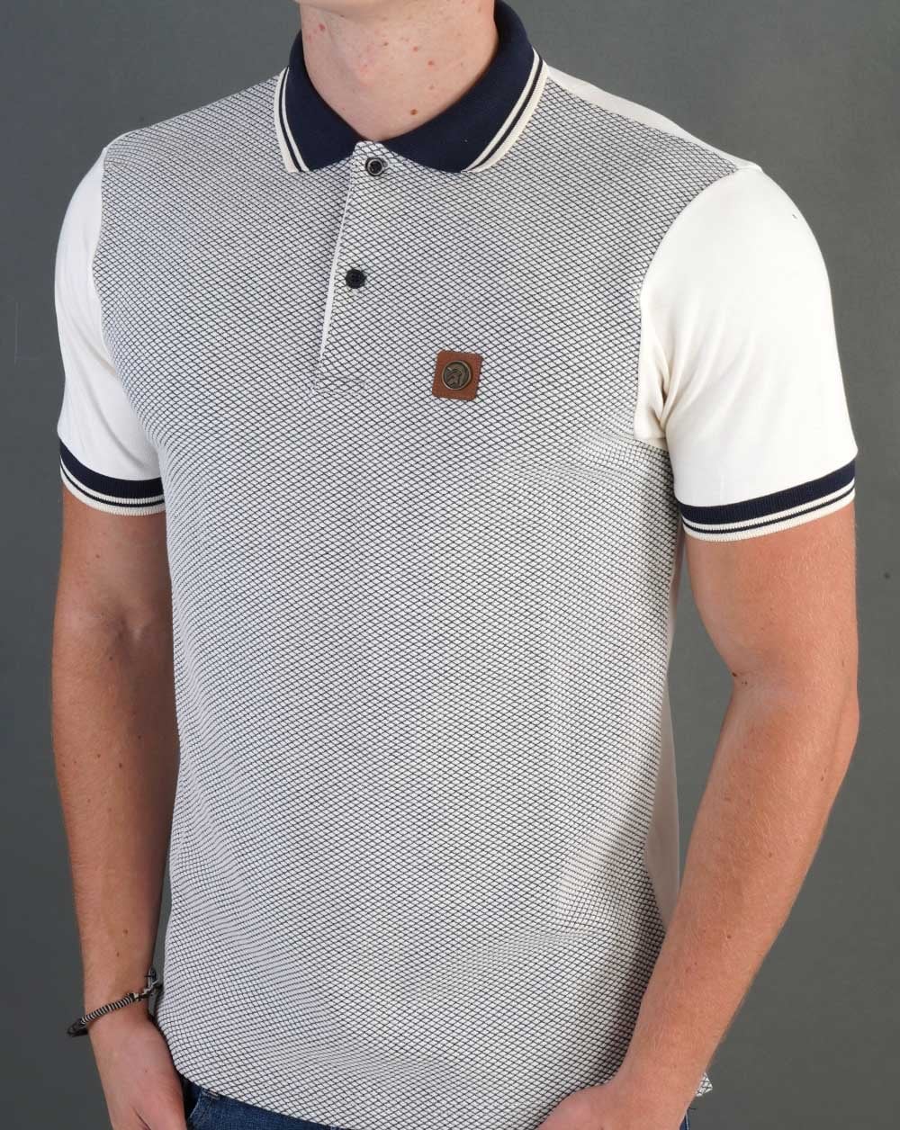 Trojan Diamond Panel Polo Shirt Ecru