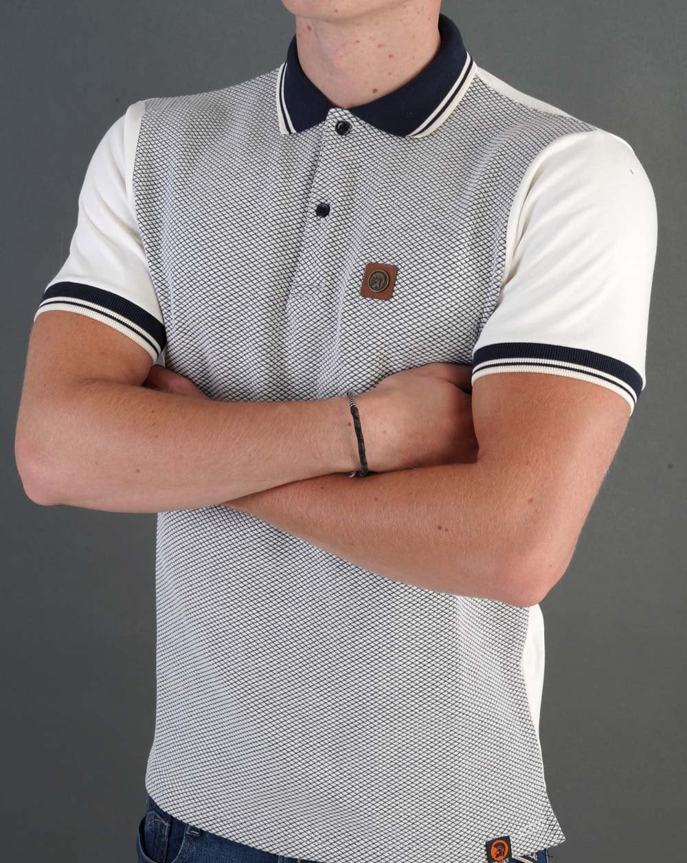 Trojan Diamond Panel Polo Shirt Ecru