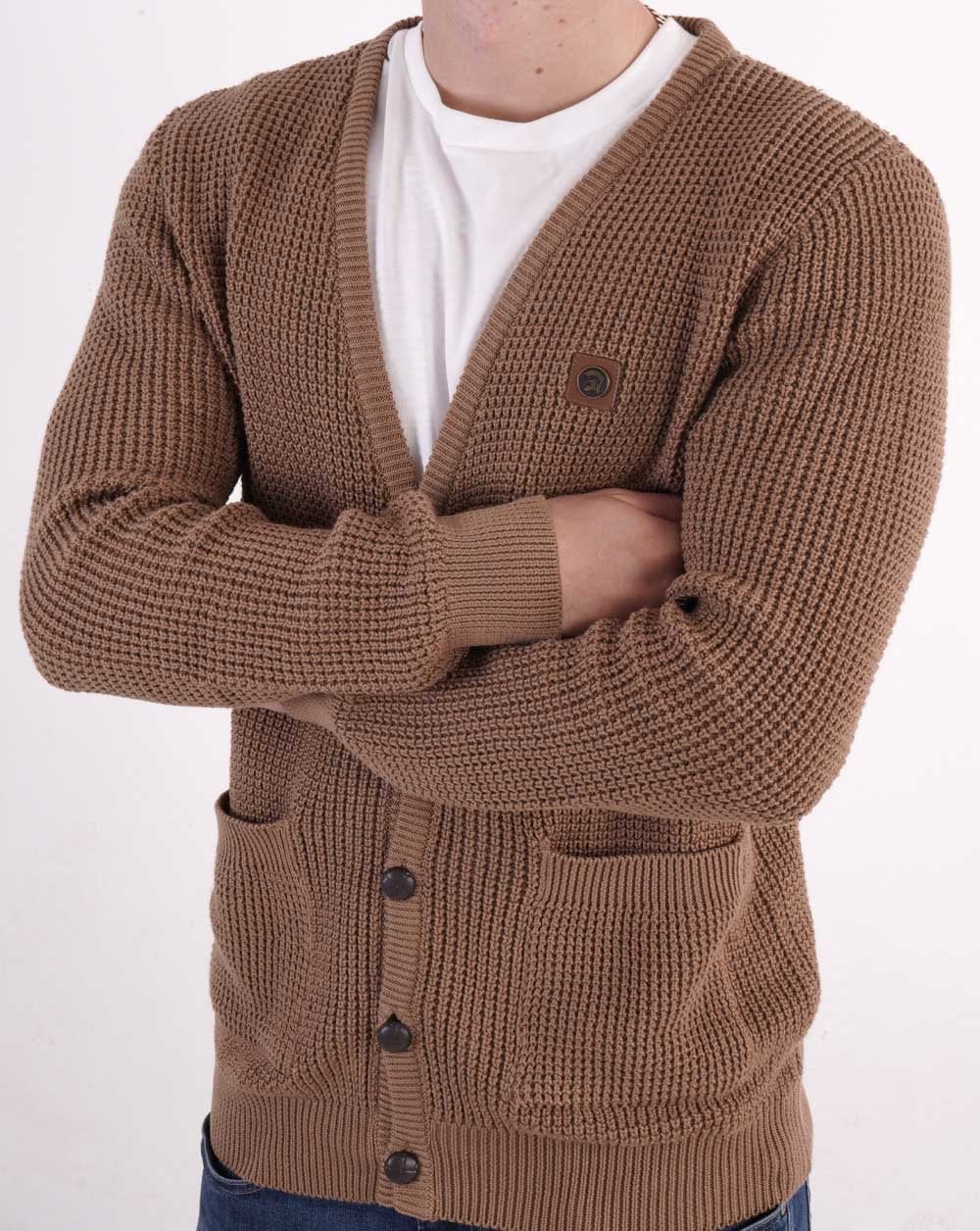 Trojan Waffle Cardigan Camel