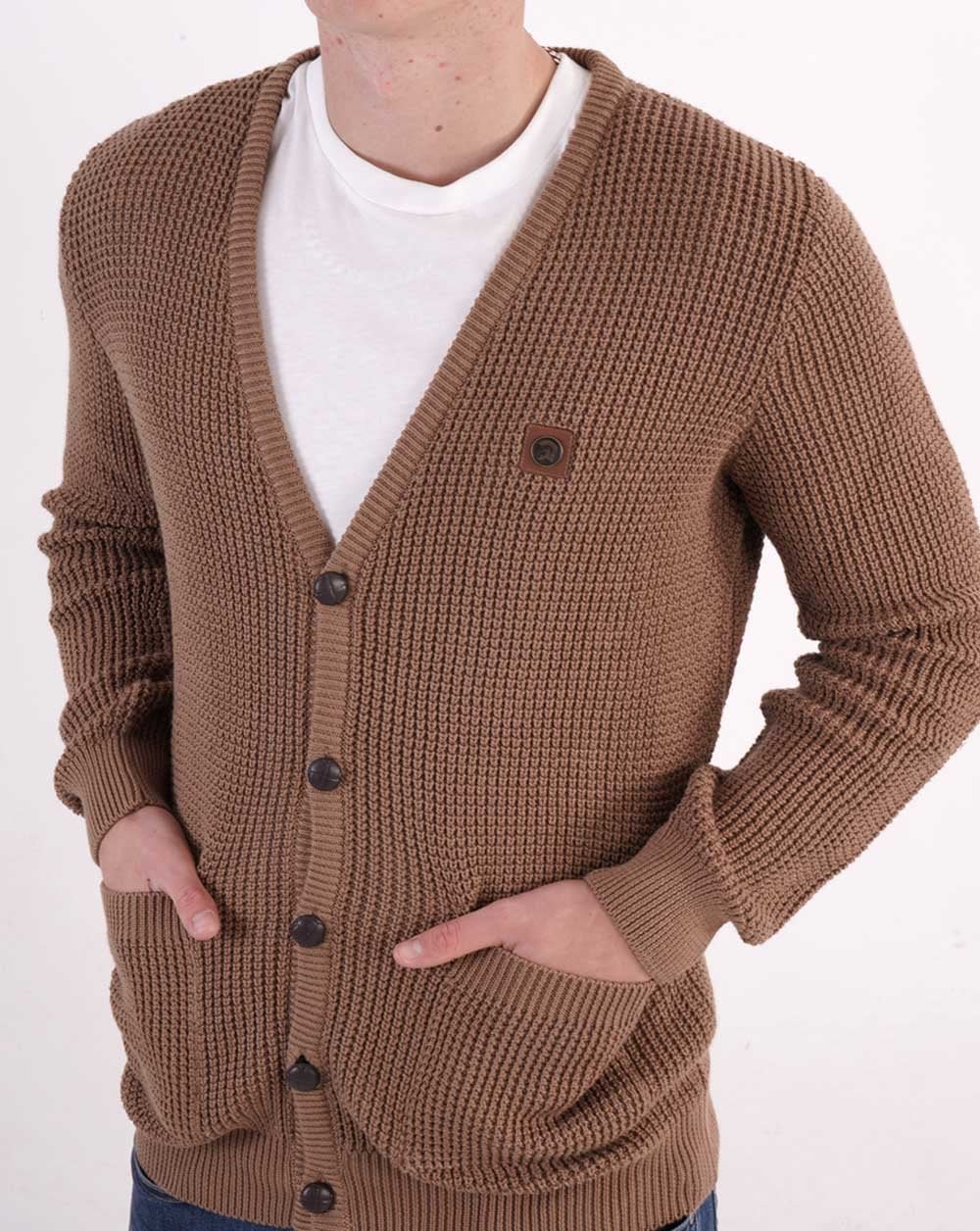 Trojan Waffle Cardigan Camel