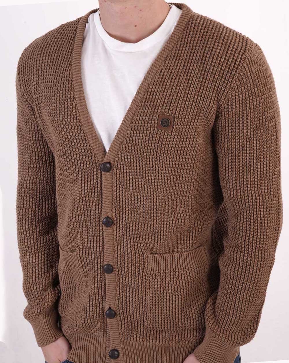 Trojan Waffle Cardigan Camel