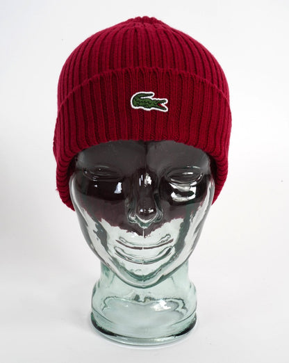 Lacoste Ribbed Wool Beanie Bordeaux