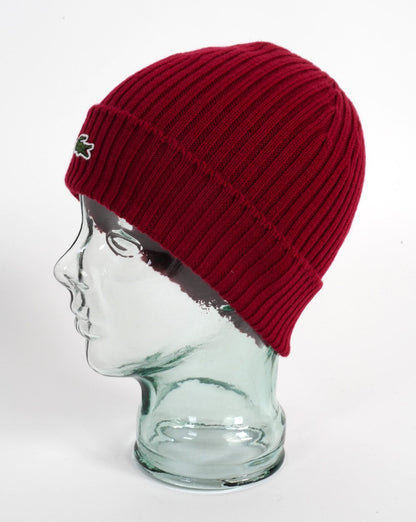 Lacoste Ribbed Wool Beanie Bordeaux
