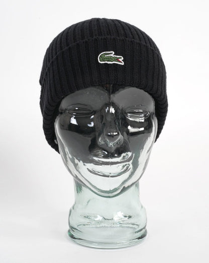 Lacoste Ribbed Wool Beanie Black