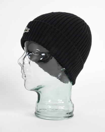Lacoste Ribbed Wool Beanie Black